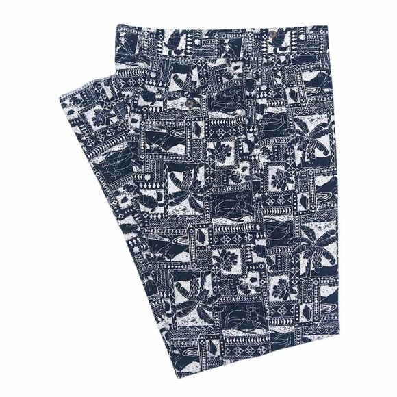 Mens Gurkha Pants 38 Black Floral Block Print Trousers Straight Fit Flat Front